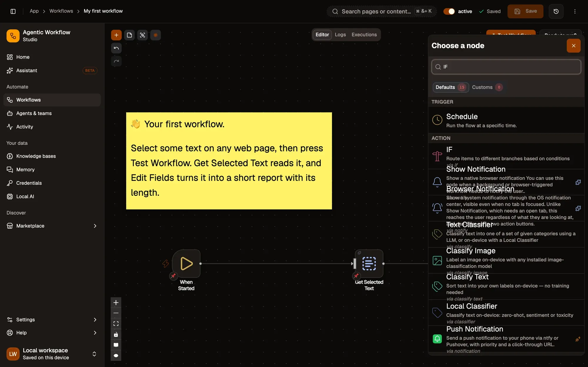 Step 4, close-up of the app: IF, outlined.
