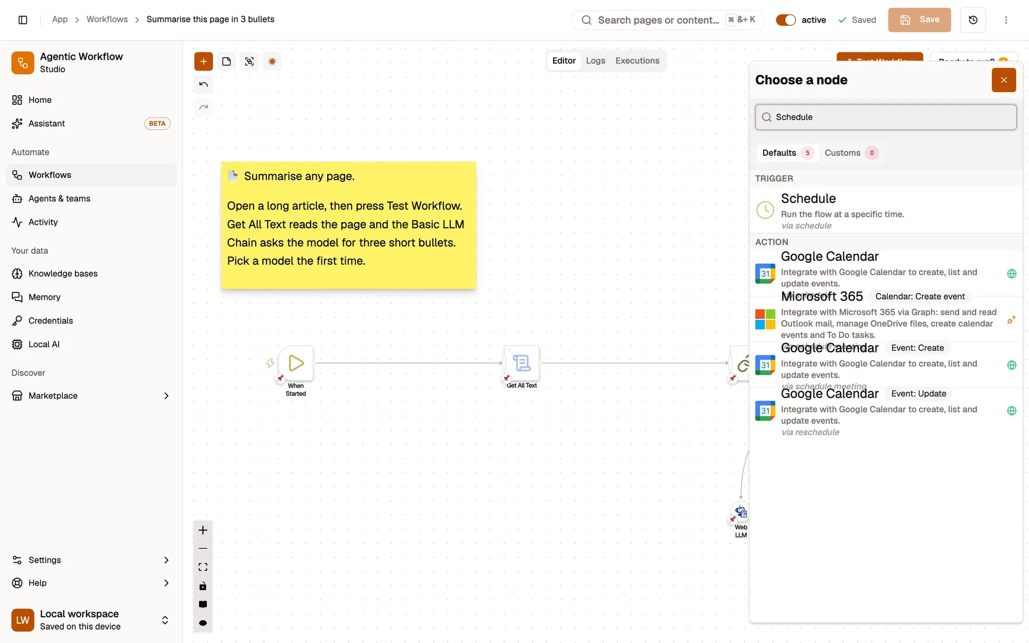Step 1, close-up of the app: Schedule, outlined.