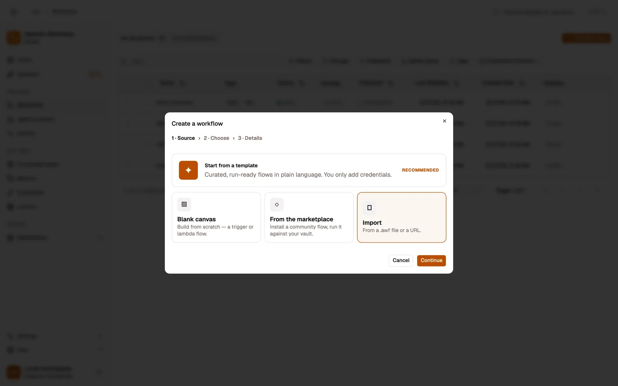 Step 1, close-up of the app: Import, outlined.