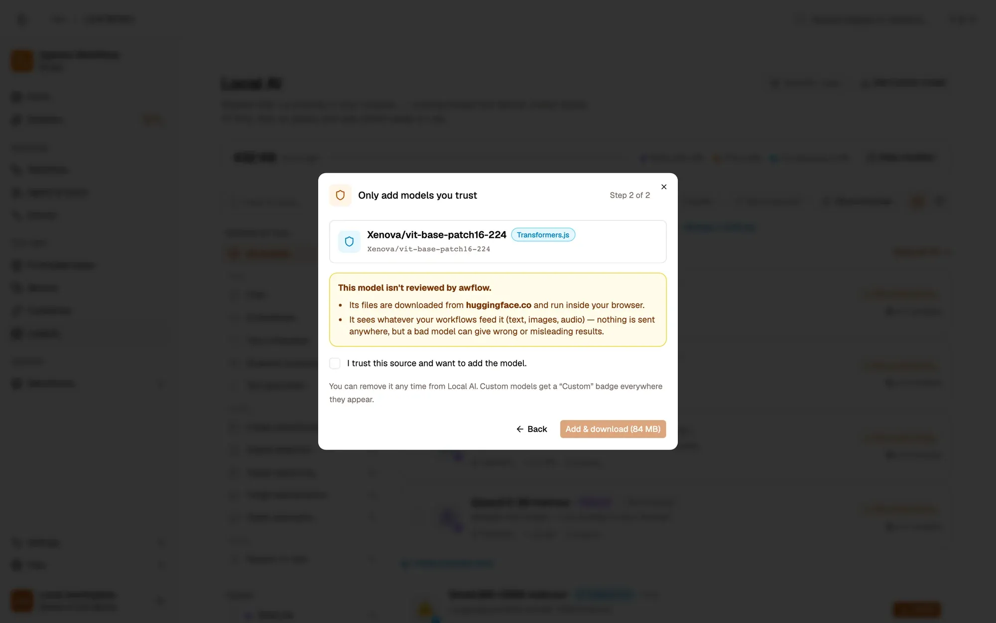 Step 3, close-up of the app: I trust this source, outlined.