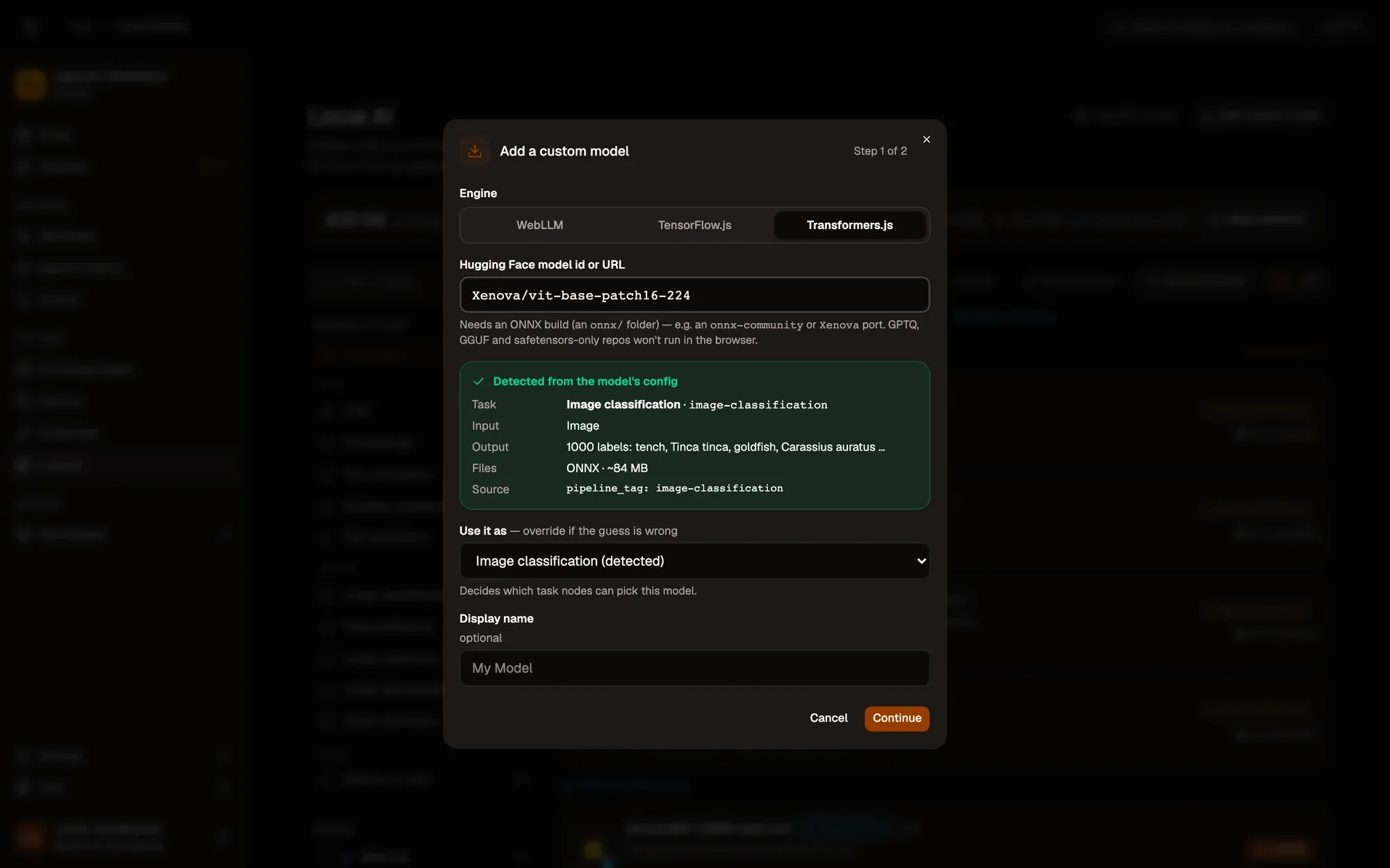 Step 1, close-up of the app: Engine, outlined.