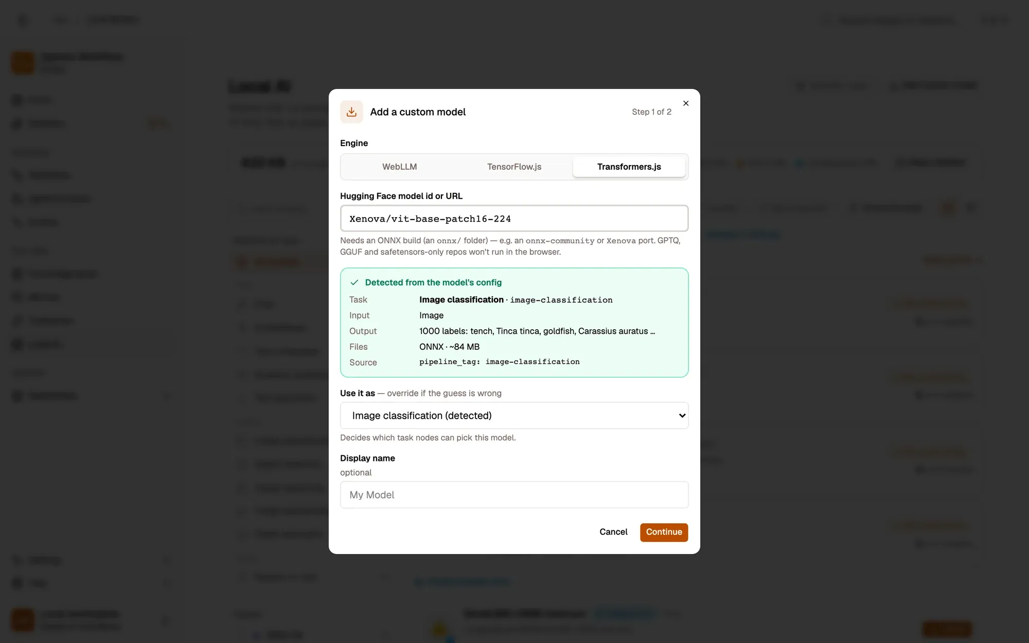 Step 1, close-up of the app: Engine, outlined.