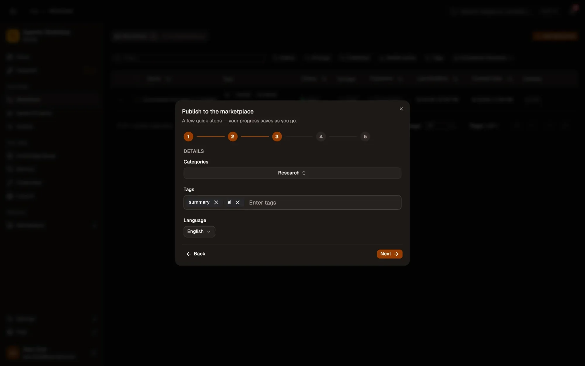 Step 4, close-up of the app: Tags, outlined.