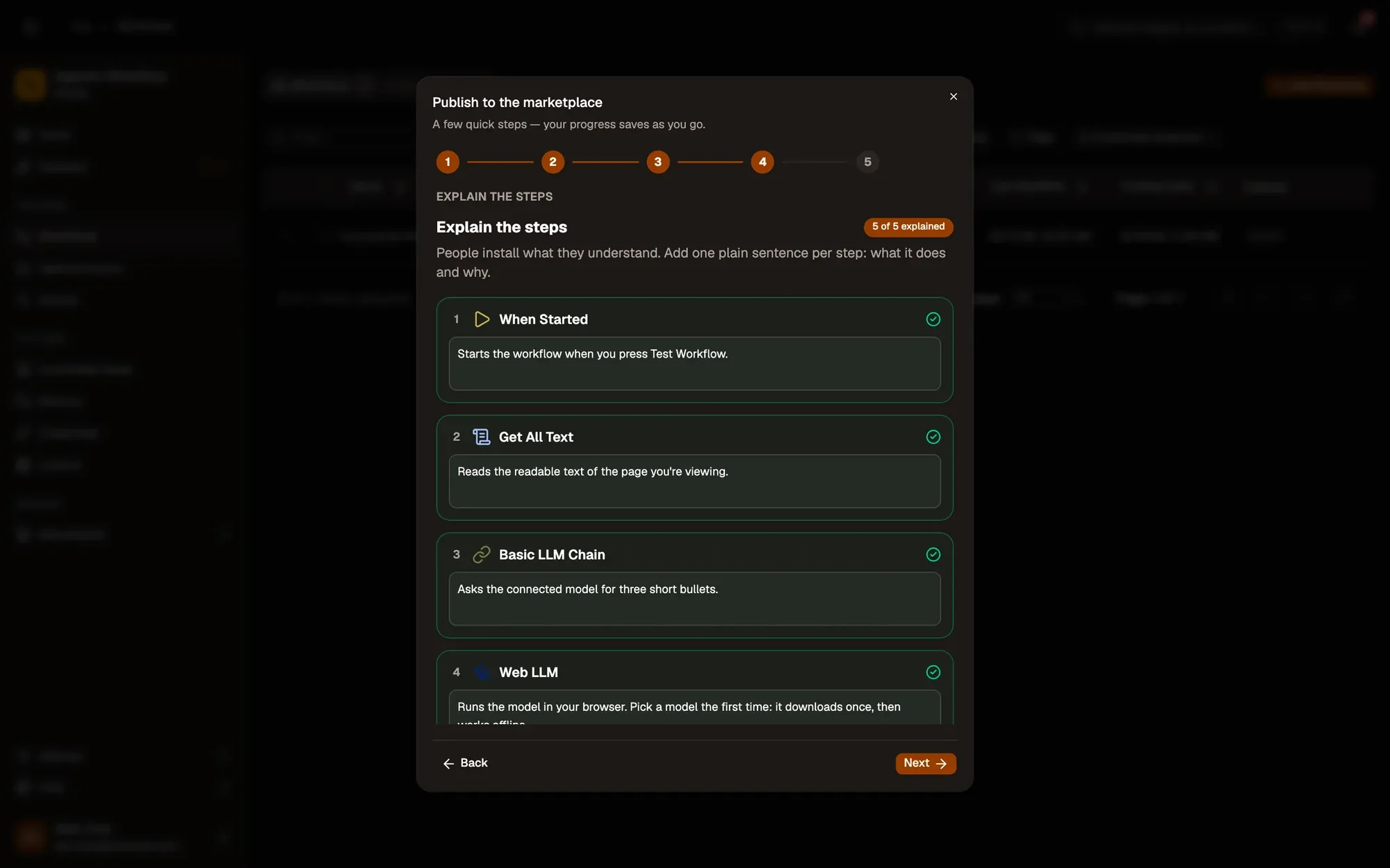 Step 5, close-up of the app: How many steps are explained, outlined.