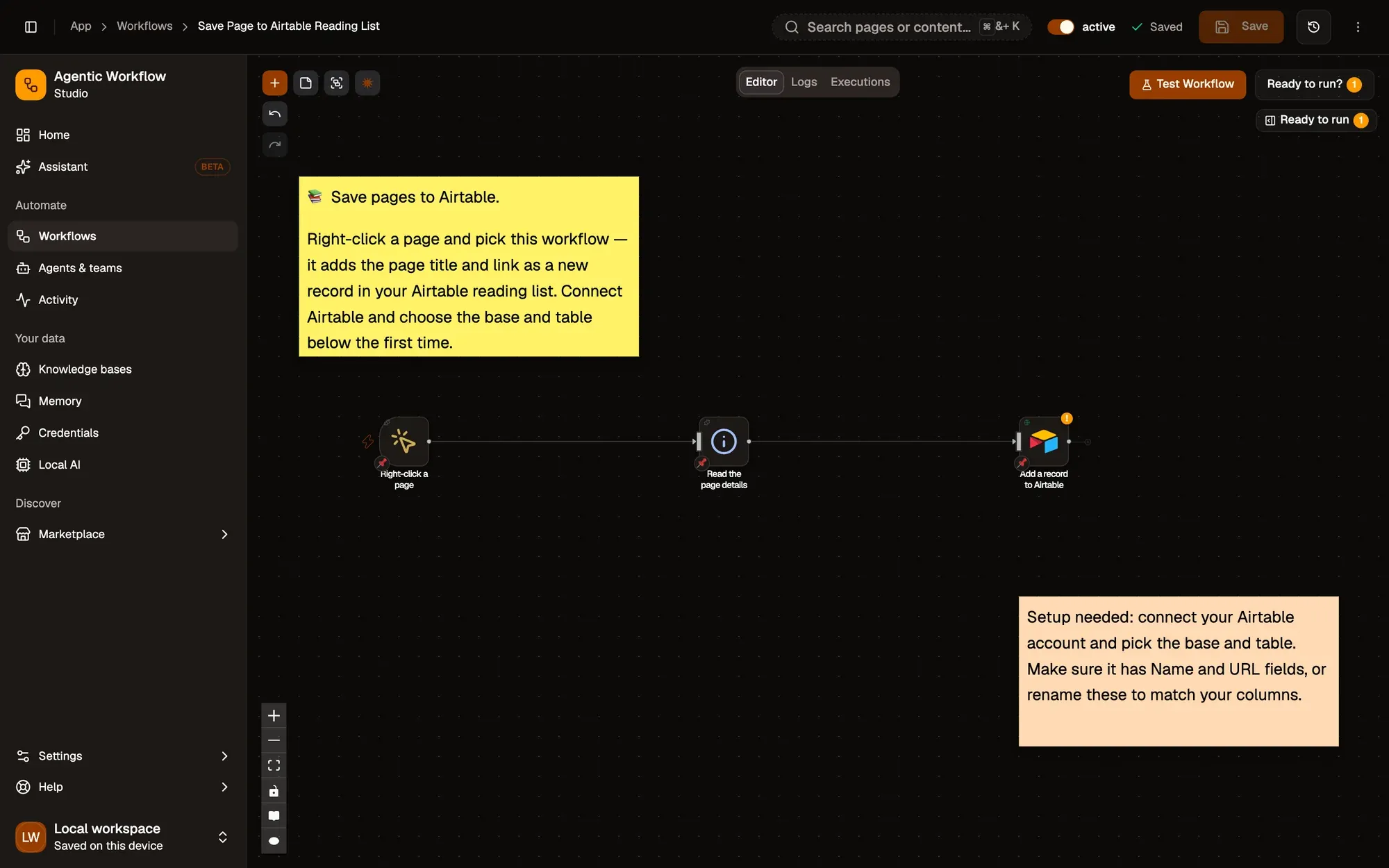 Step 2, close-up of the app: Read the page details, outlined.