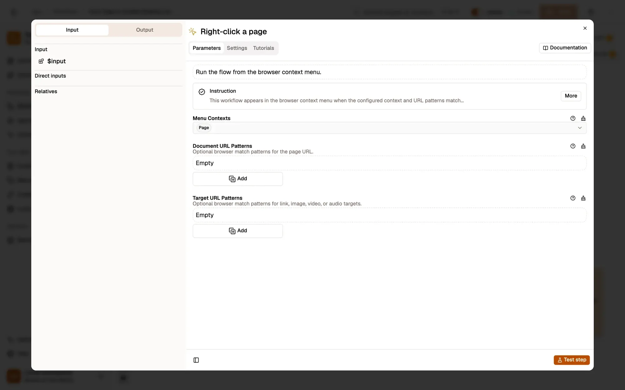 Step 1, close-up of the app: The Menu Contexts field, outlined.