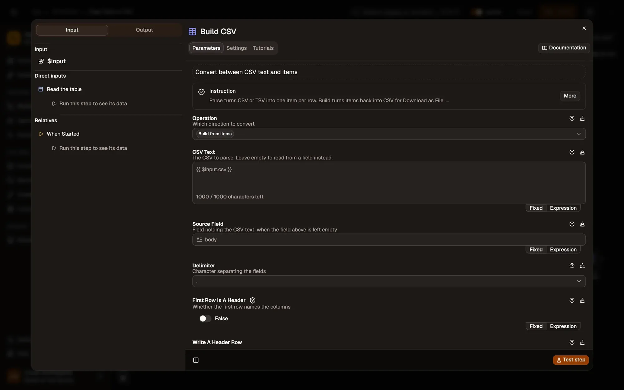Step 3, close-up of the app: The Delimiter menu, outlined.