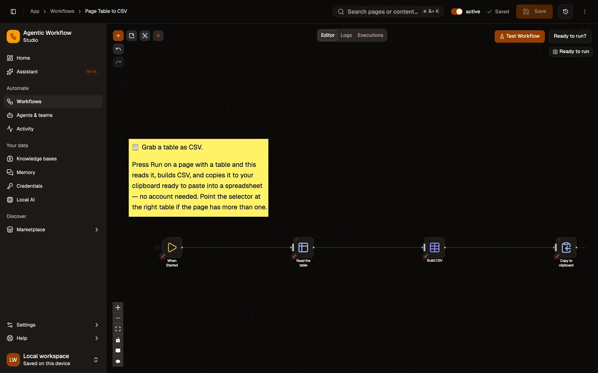 Step 1, close-up of the app: When Started, outlined.