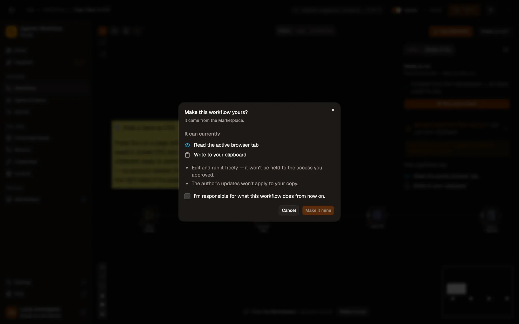 Step 1, close-up of the app: Make it mine, outlined.