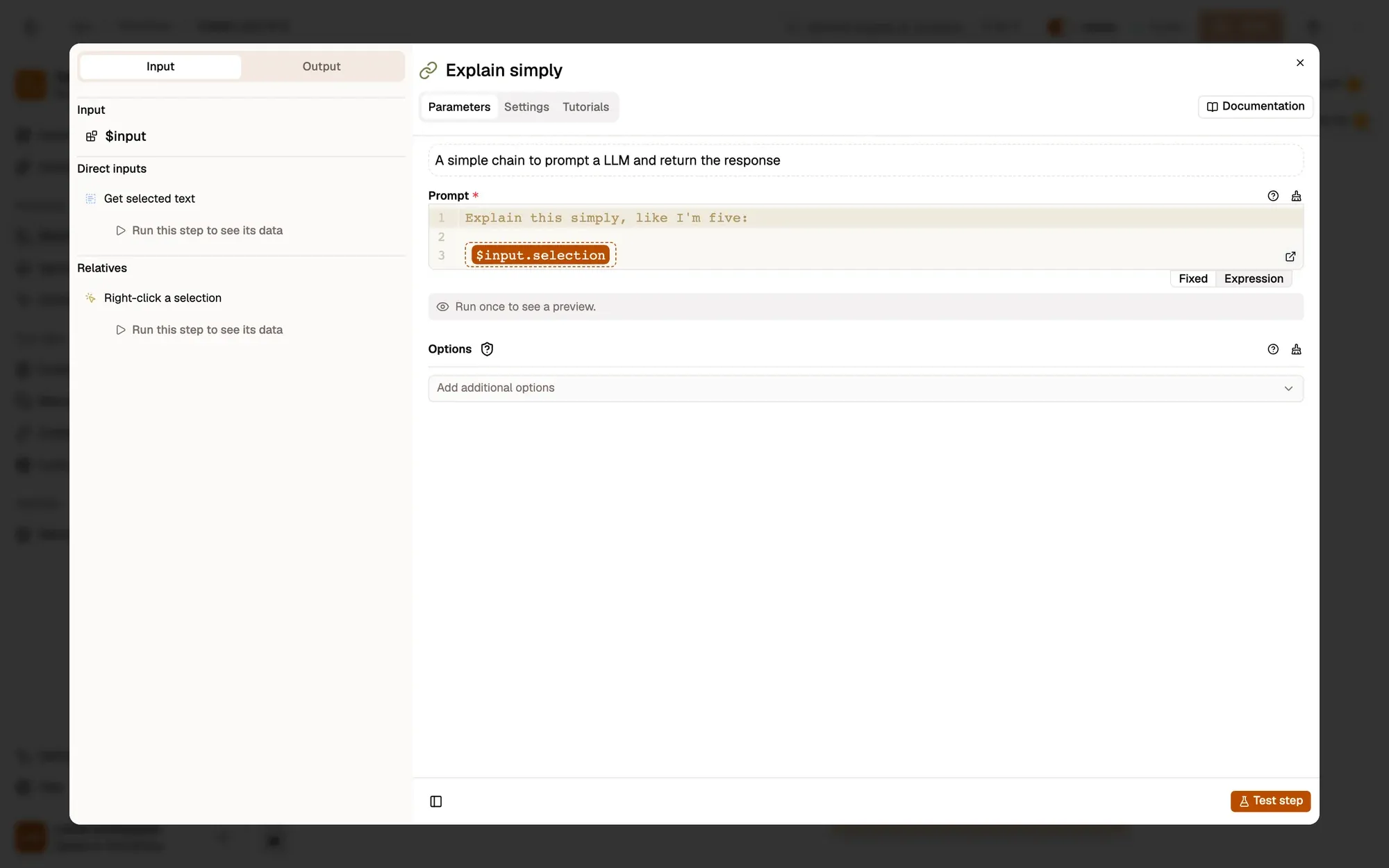 Step 3, close-up of the app: The Prompt field, outlined.