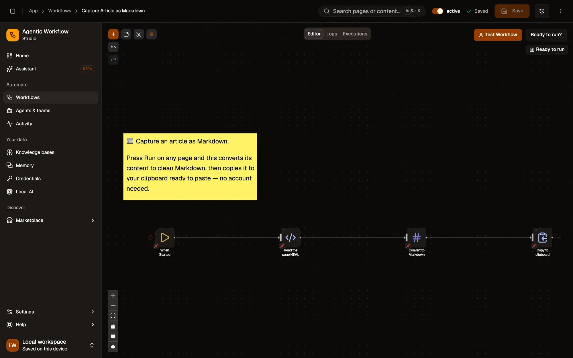 Step 1, close-up of the app: When Started, outlined.