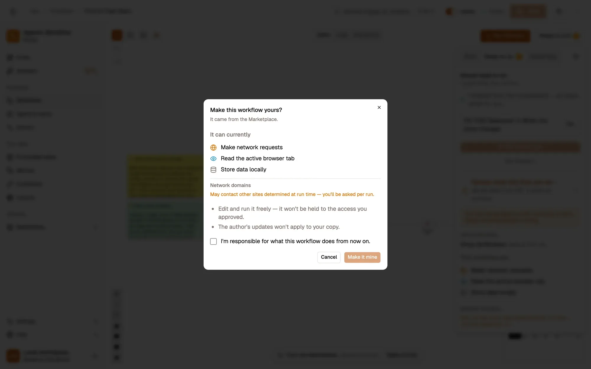 Step 1, close-up of the app: Make it mine, outlined.
