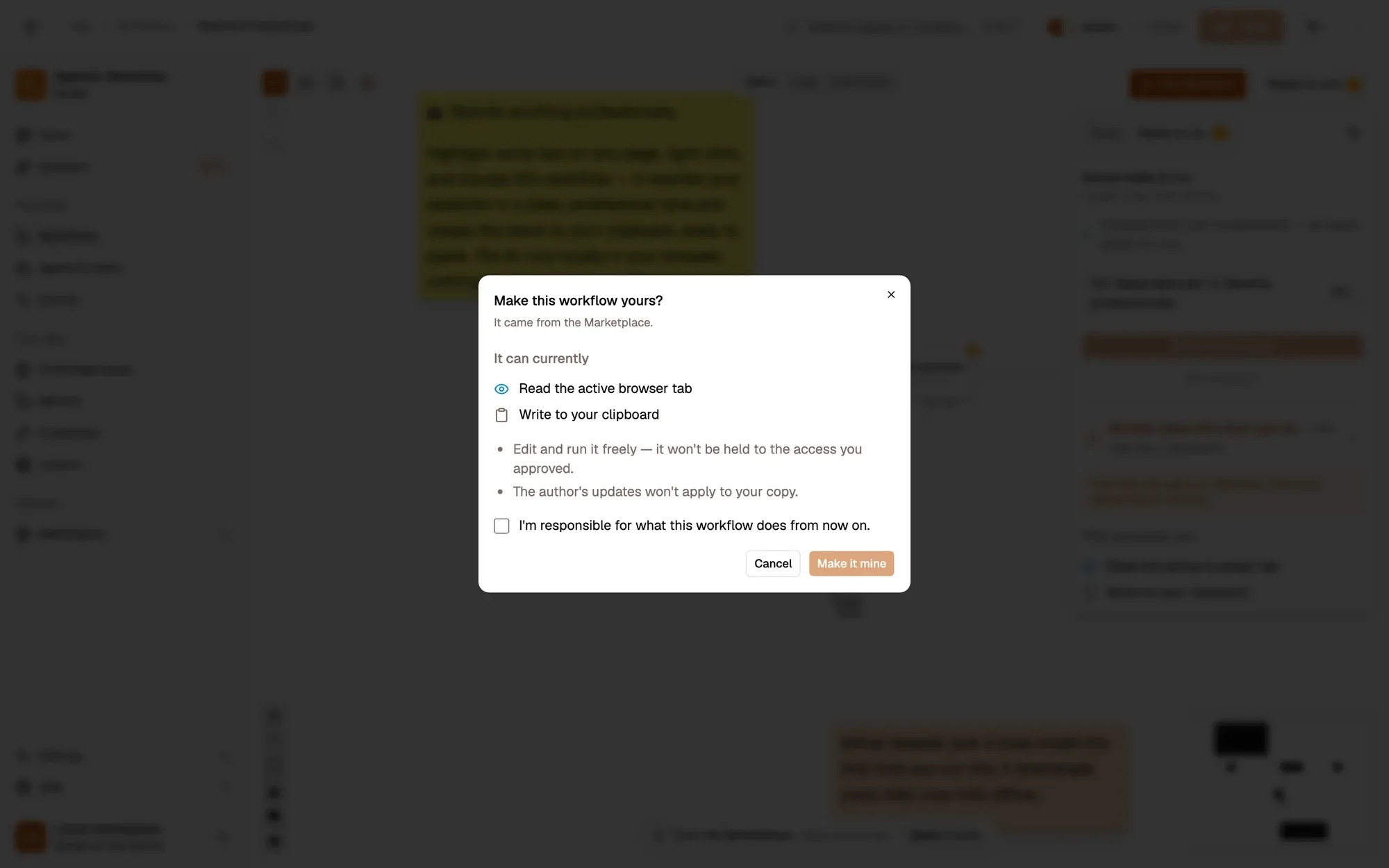 Step 1, close-up of the app: Make it mine, outlined.