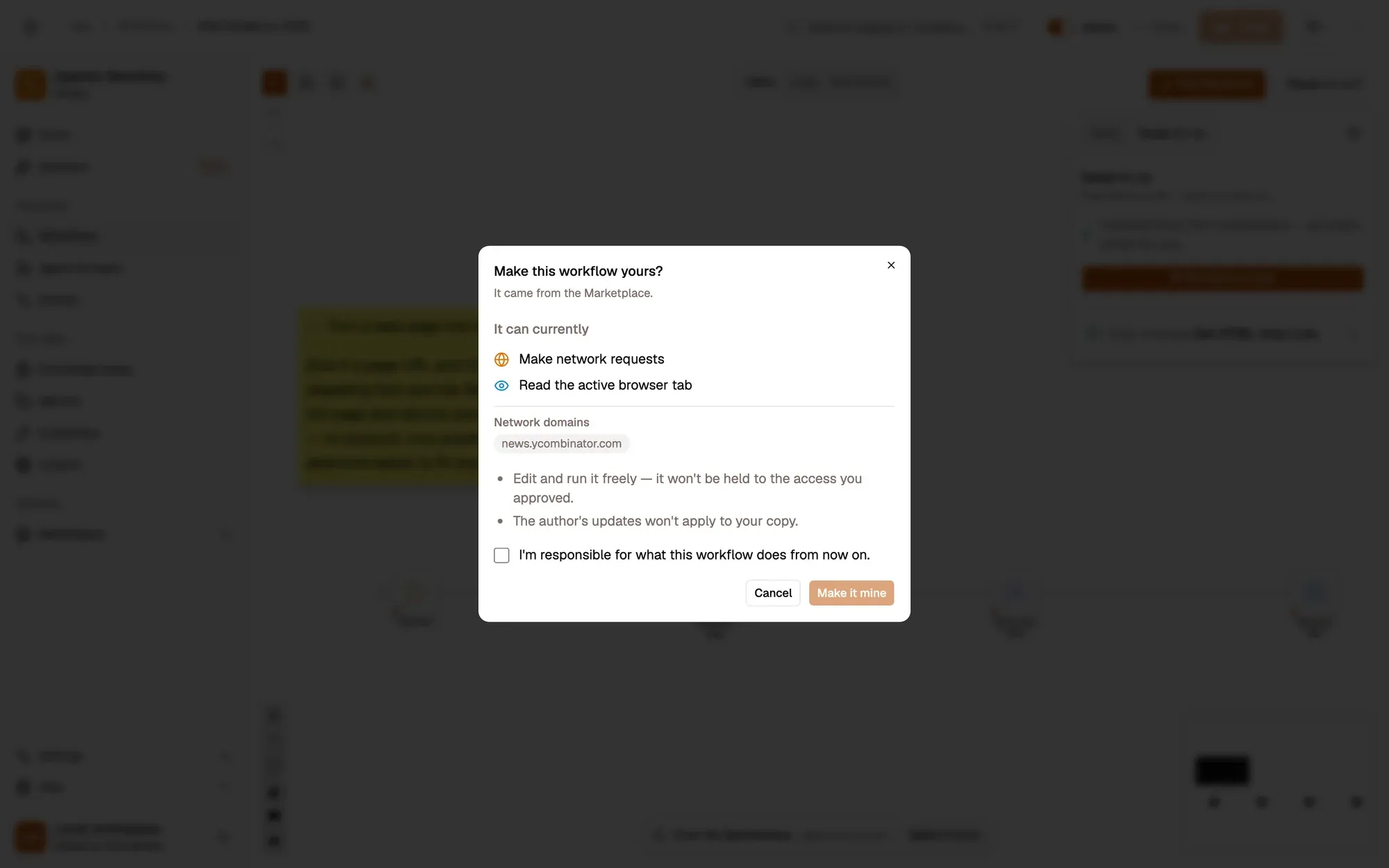 Step 1, close-up of the app: Make it mine, outlined.