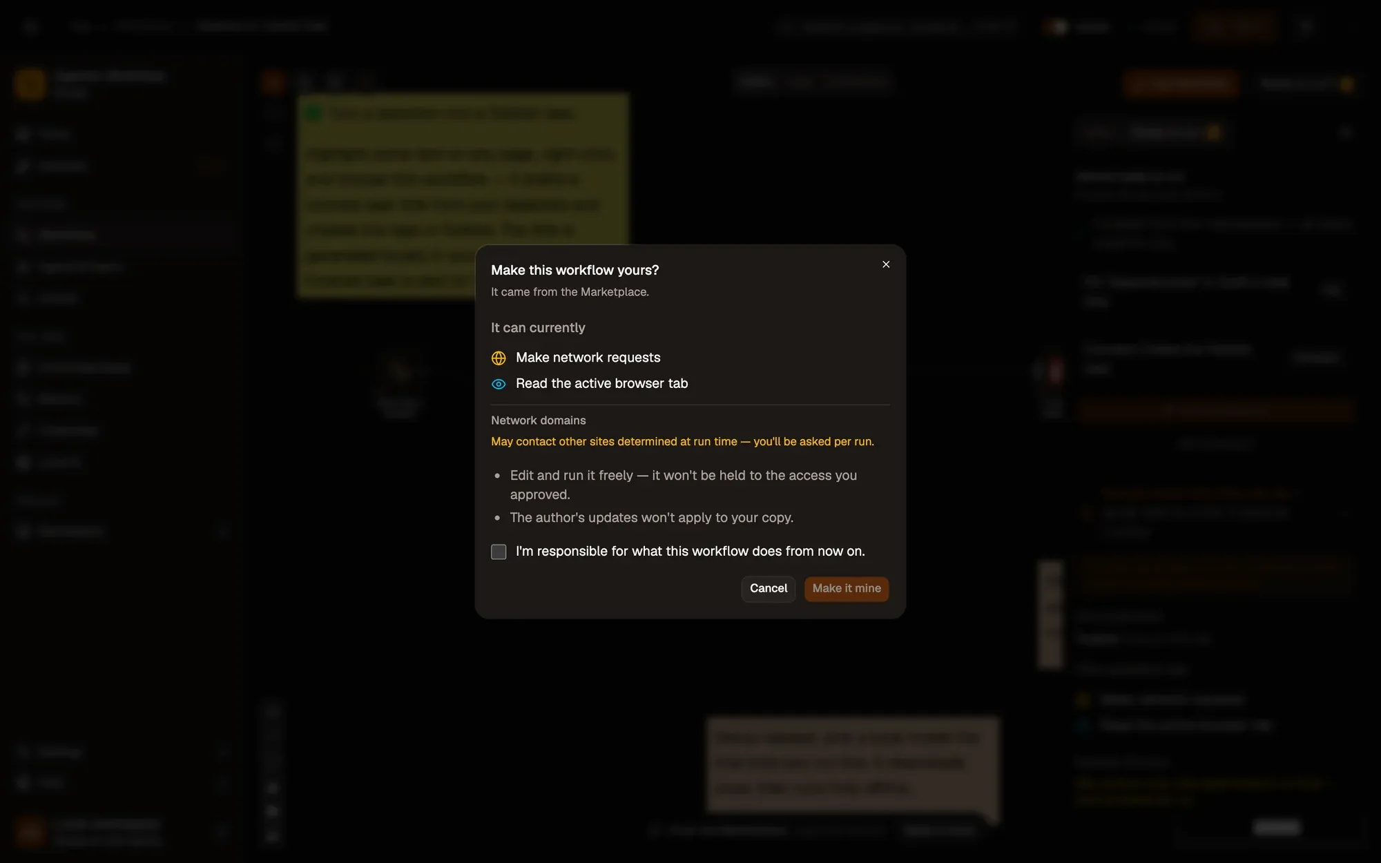 Step 1, close-up of the app: Make it mine, outlined.