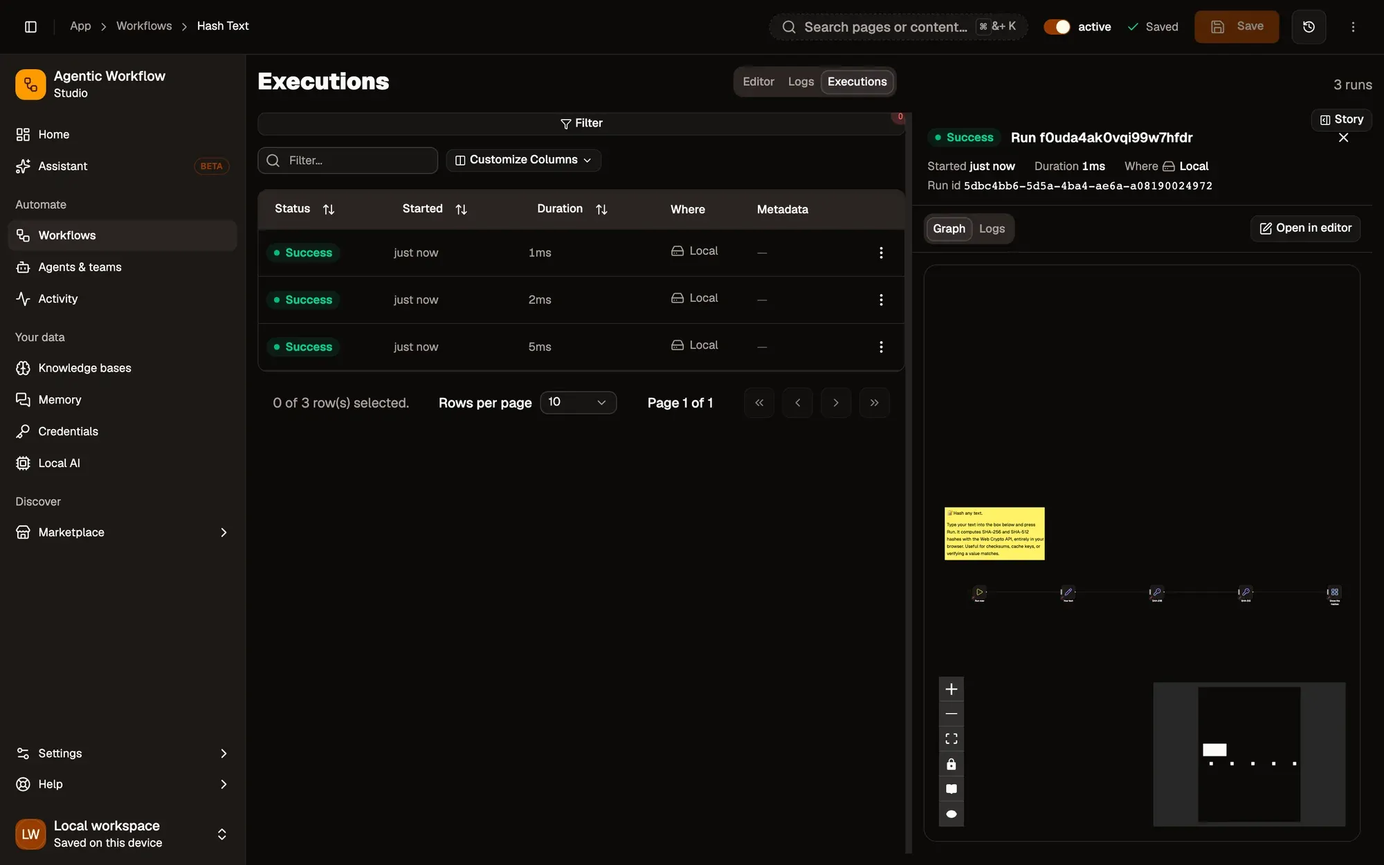 Step 4, close-up of the app: The run you opened, outlined.
