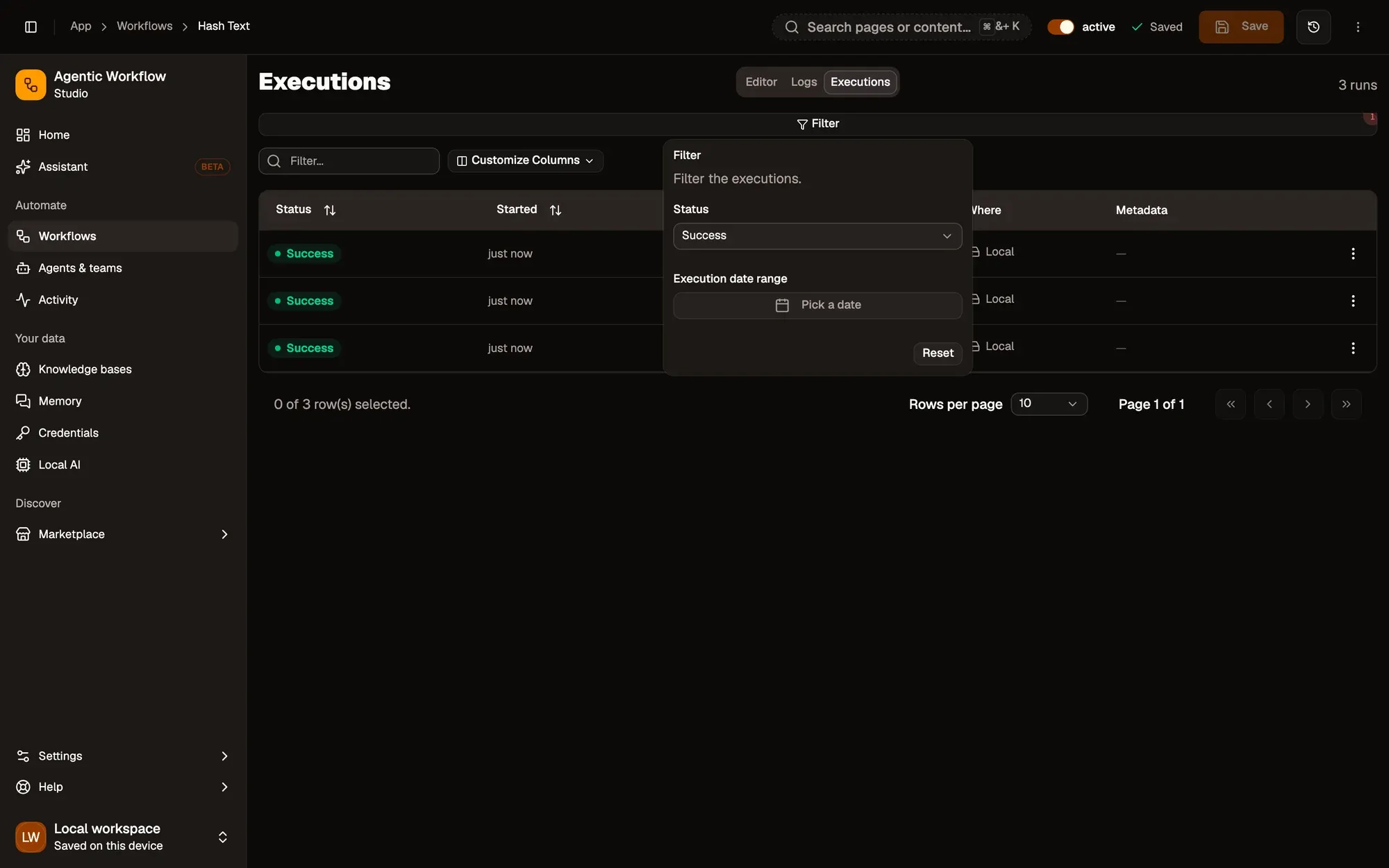 Step 2, close-up of the app: Status, outlined.