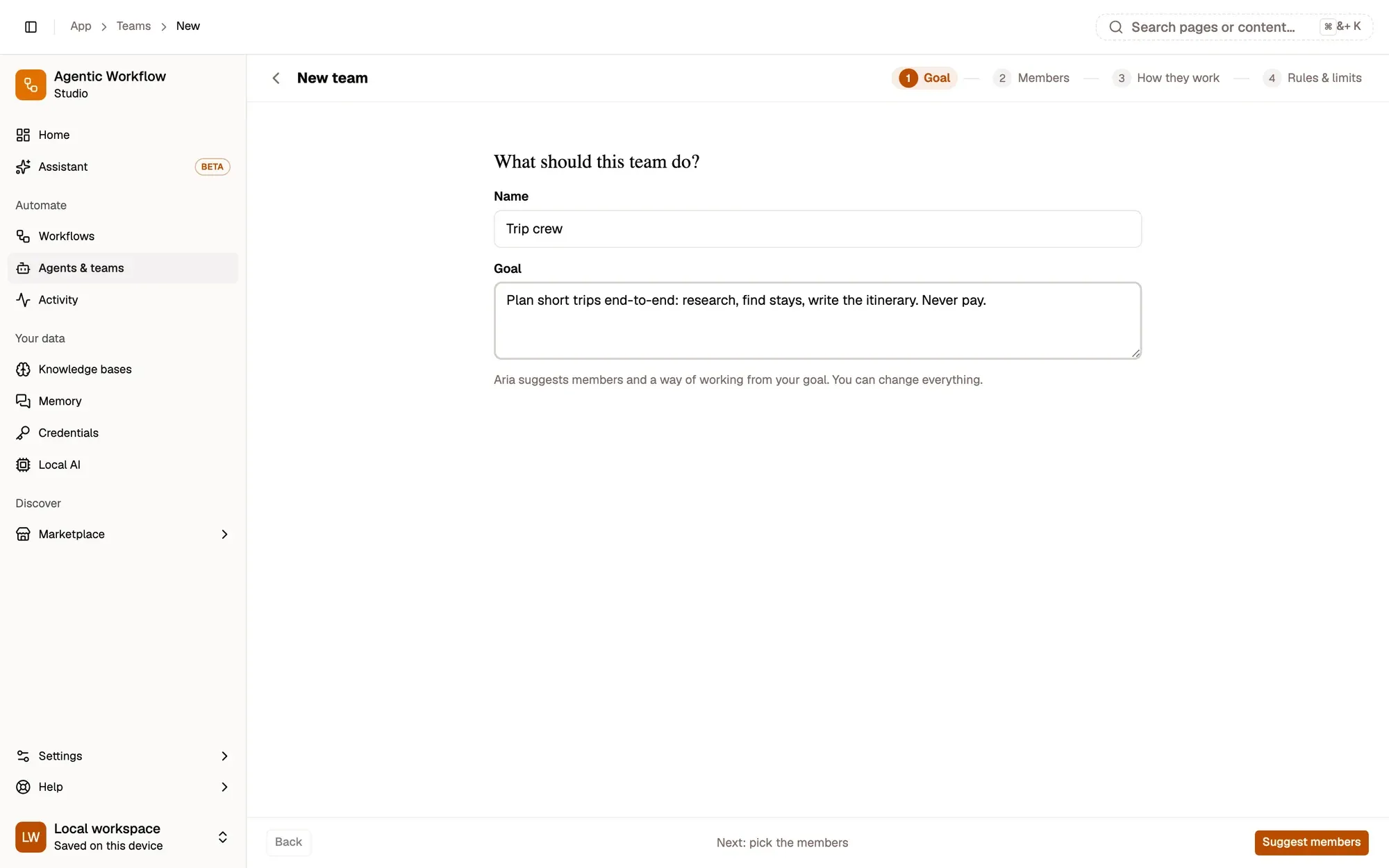 Step 1, close-up of the app: Goal, outlined.
