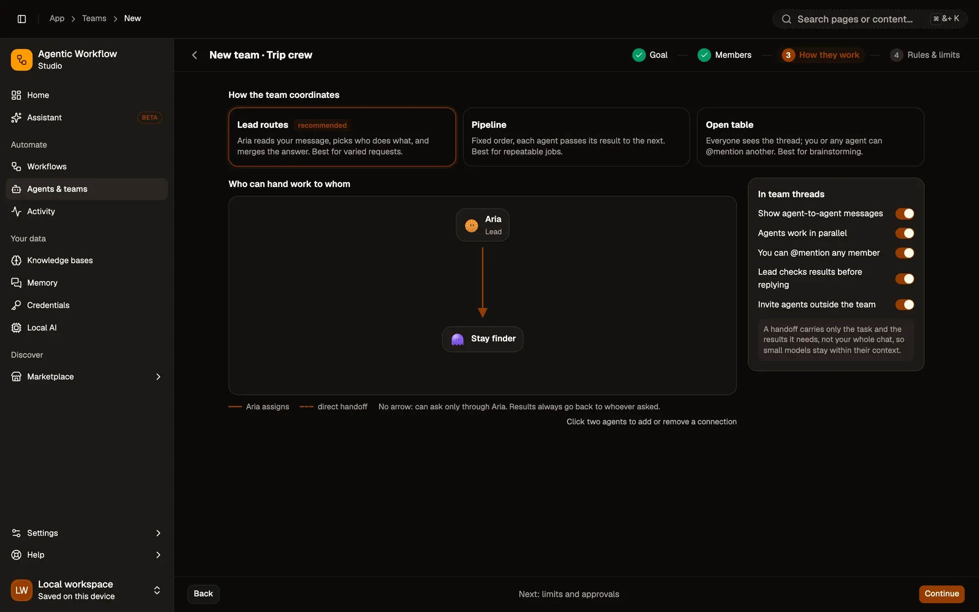 Step 3, close-up of the app: How the team coordinates, outlined.